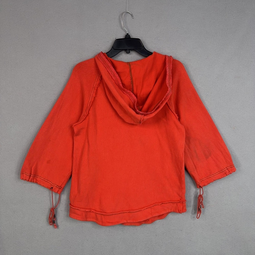 Free People Shirt Womens Large Orange Hooded Tunic Top Boho Distressed Grunge - Picture 8 of 16